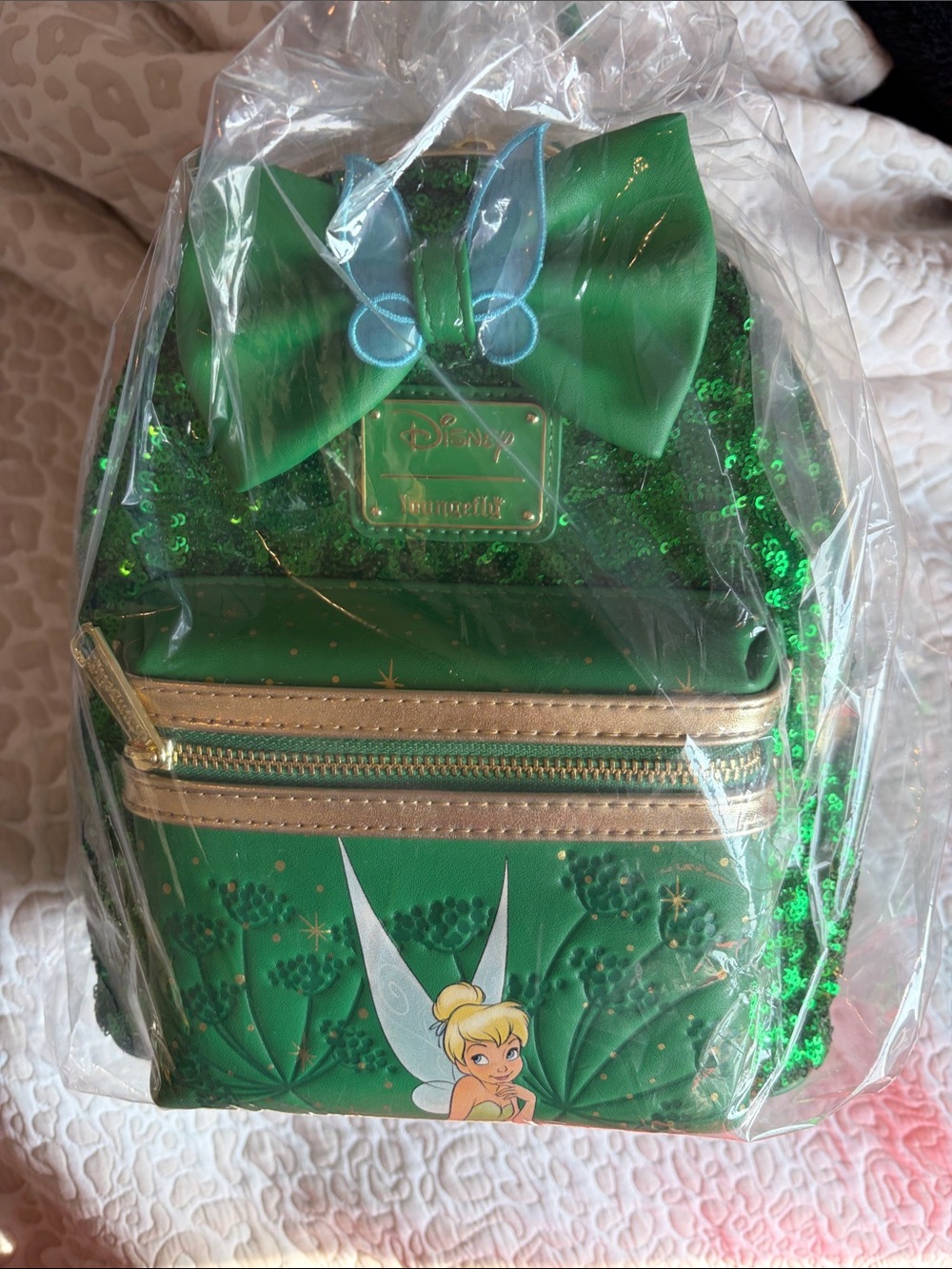 Loungefly Green Tinker Bell Mini Backpack with Gold Accents